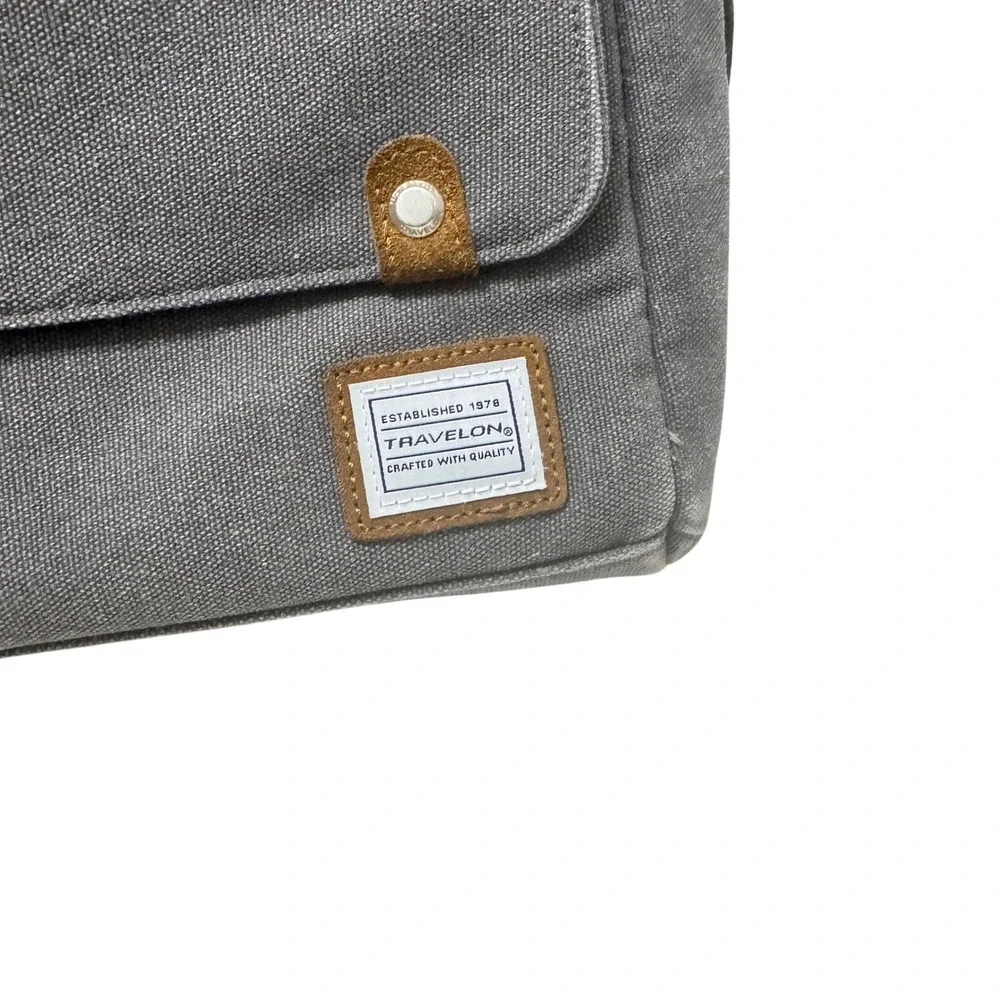 Travelon Anti Theft‎ Messenger Bag Pewter Canvas Crossbody Laptop Bag